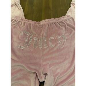 Juicy Couture Pink Velour Track Pants Women's Size M Rhinestone Logo Joggers